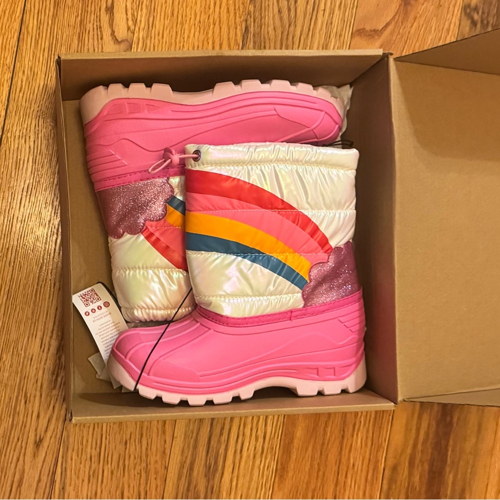 Kids Pink Rainbow Puffer Snow Boots